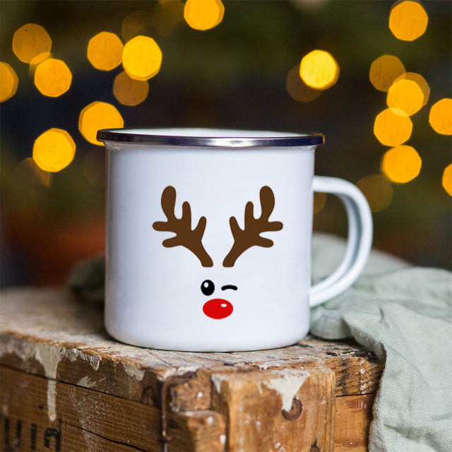 Snowman Deer Print Enamel Coffee Mugs