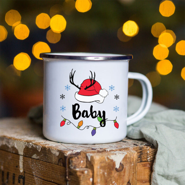 Snowman Deer Print Enamel Coffee Mugs