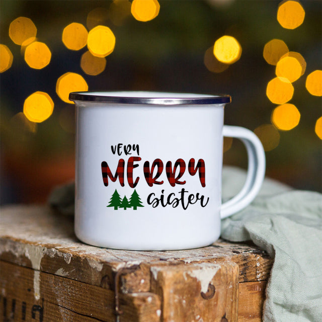 Snowman Deer Print Enamel Coffee Mugs