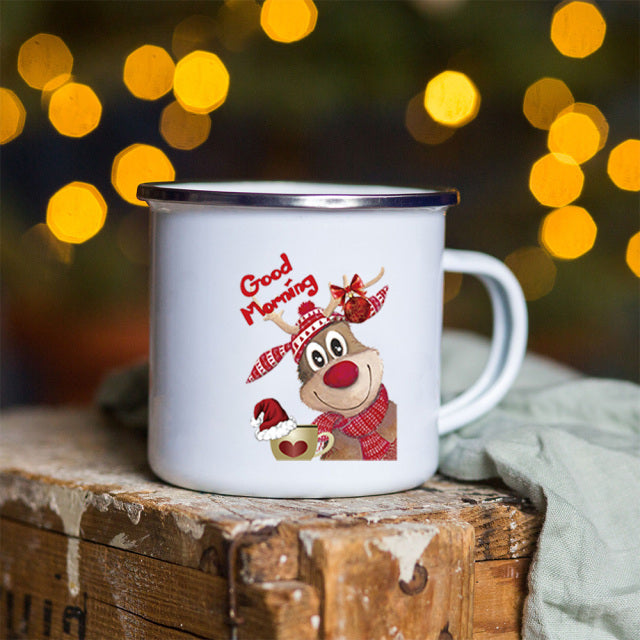 Snowman Deer Print Enamel Coffee Mugs