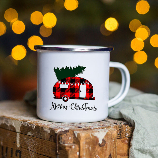 Snowman Deer Print Enamel Coffee Mugs