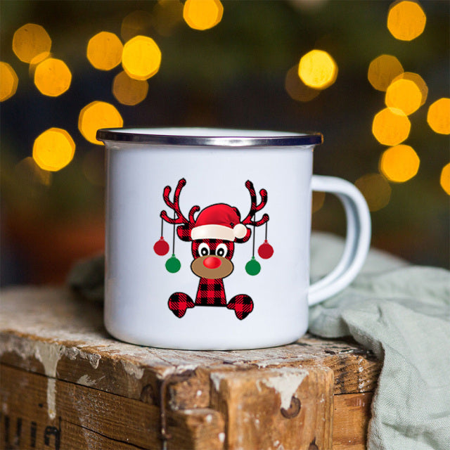 Snowman Deer Print Enamel Coffee Mugs