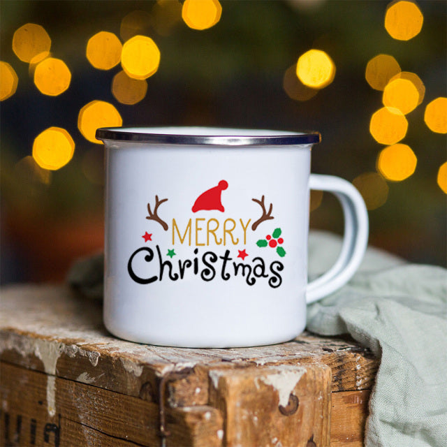 Snowman Deer Print Enamel Coffee Mugs