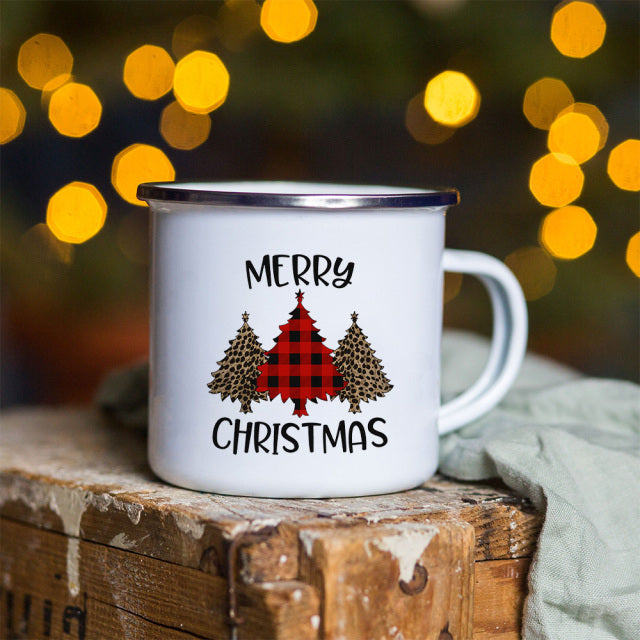 Snowman Deer Print Enamel Coffee Mugs