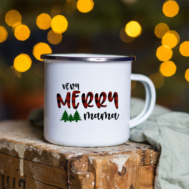 Snowman Deer Print Enamel Coffee Mugs