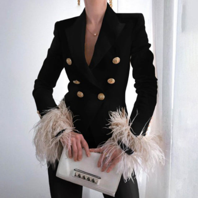 Elegant Turn-down Collar Lady Blazer Top Casual Long Sleeve Suit