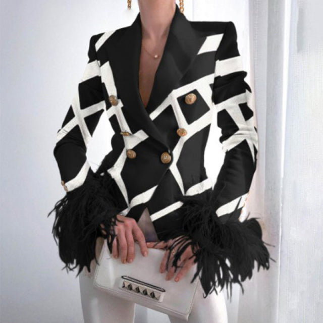 Elegant Turn-down Collar Lady Blazer Top Casual Long Sleeve Suit