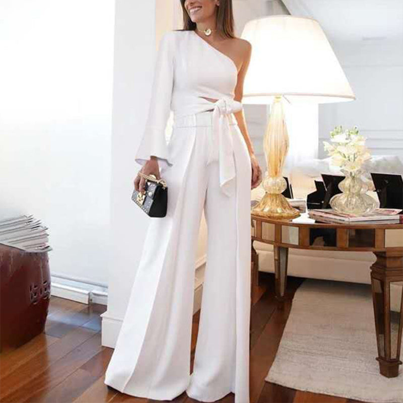 Out Lace-Up Bow One-Shoulder Long Sleeve Elegant Suit