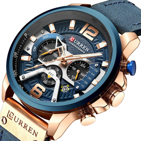 Blue Casual Sport Watches Luxury Leather for Men