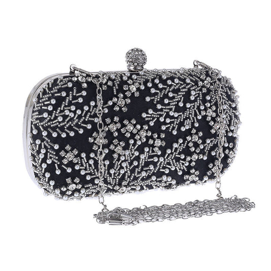 Vintage Diamonds Evening Bag Beading Clutch with Chain Shoulder Purse