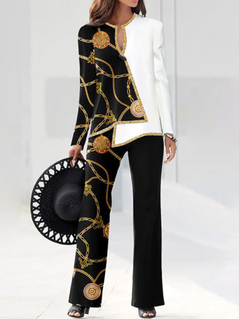 Elegant Two Piece Sets Pullover Tops + Wide Leg Suit