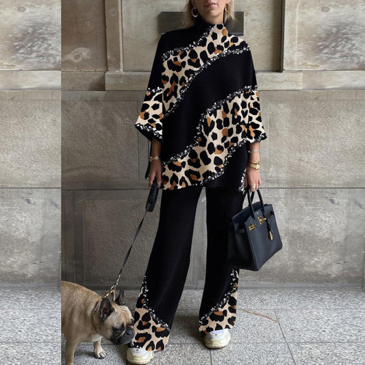 Leopard Fashion Popular Turtleneck 2pc Sets