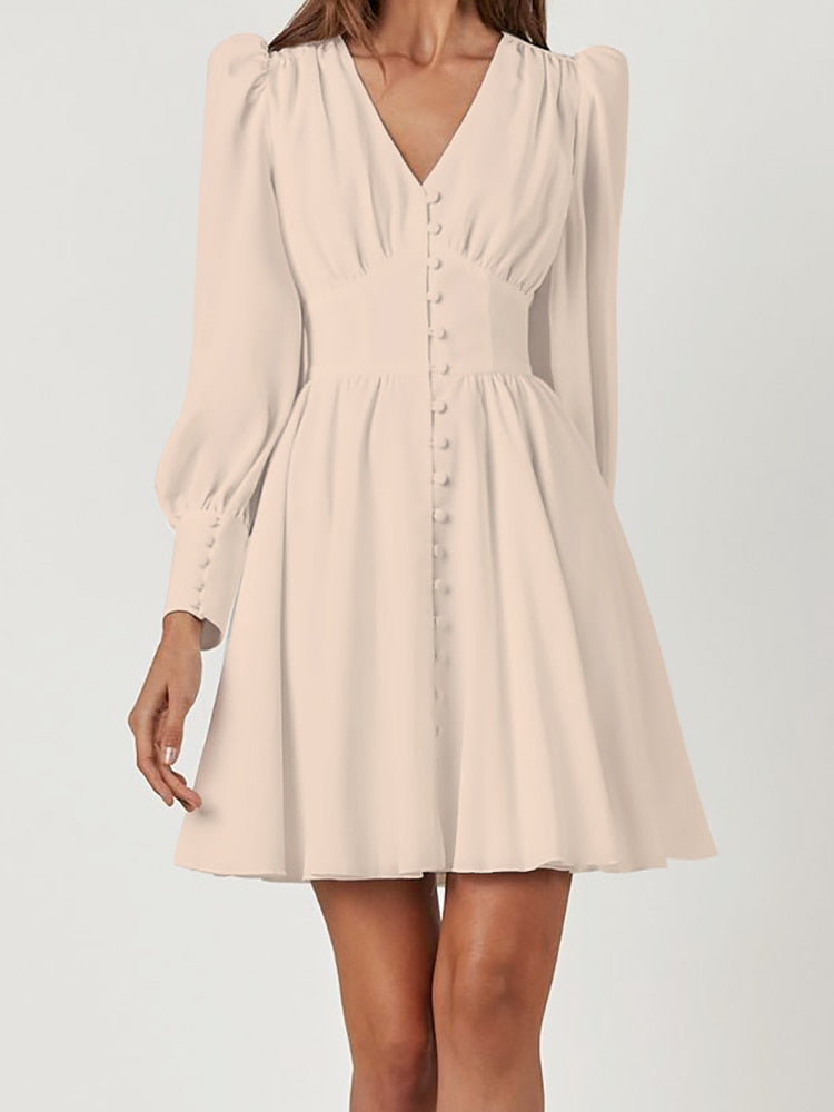 V-neck puff sleeves mini party dress