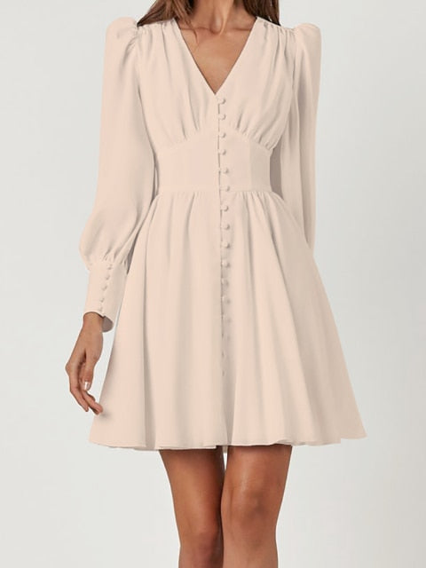 V-neck puff sleeves mini party dress