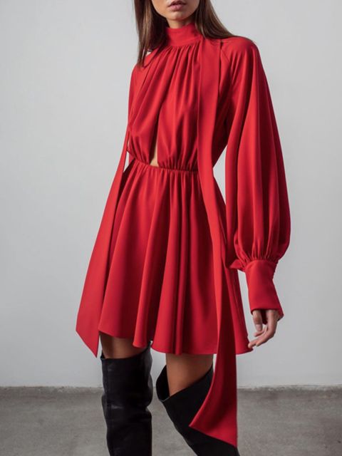 V-neck puff sleeves mini party dress