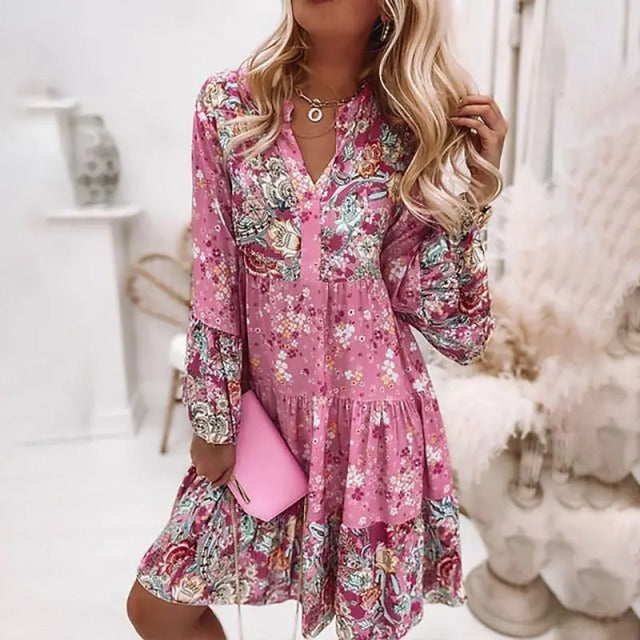 Boho Elegant Flare Sleeve Floral Dress