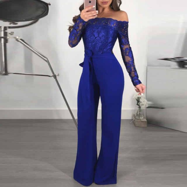 Elegant Flower Embroidery Lace Jumpsuit