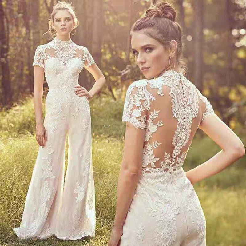 Vintage Elegant Bridal Gowns Lace Jumpsuit