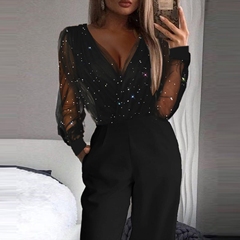 V-neck Sexy Rompers Sequined Jumpsuit