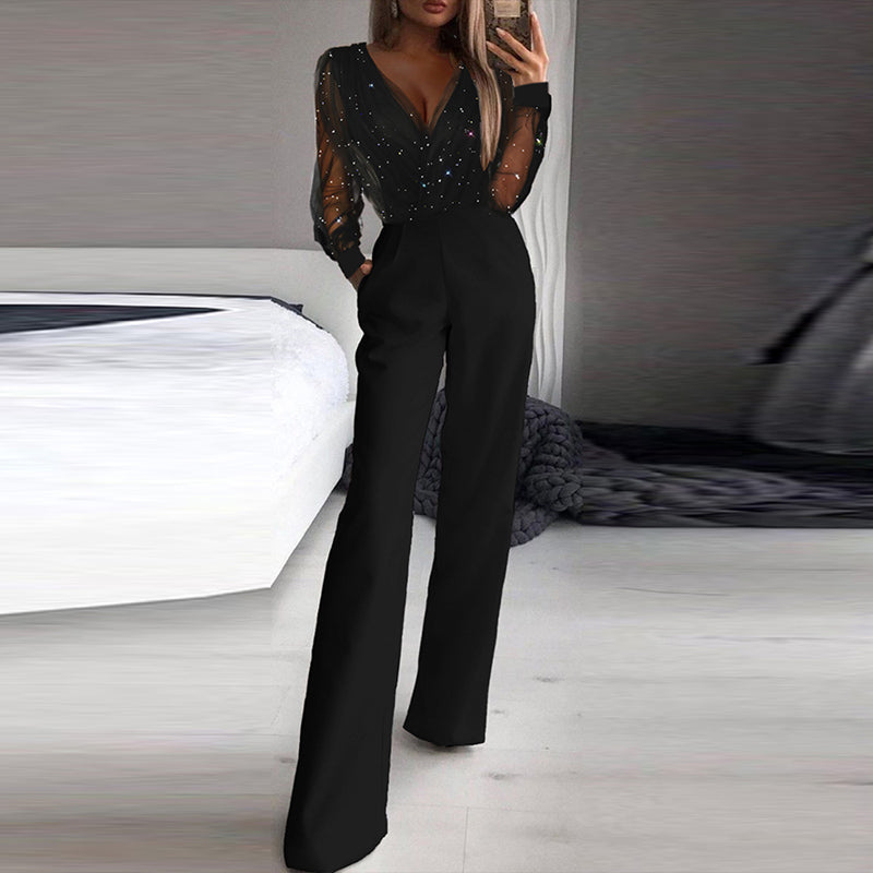 V-neck Sexy Rompers Sequined Jumpsuit