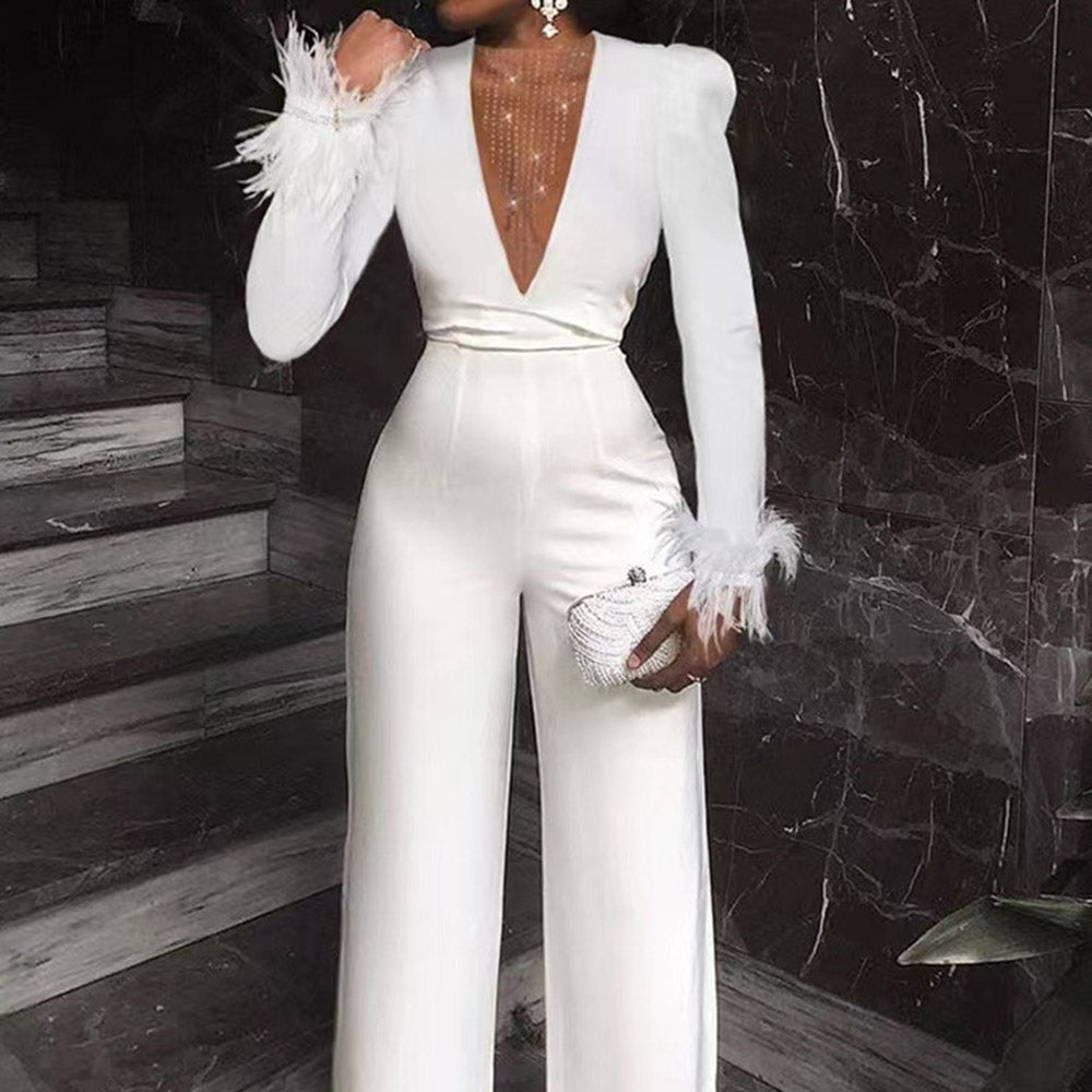 Elegance White One Piece Outfits Sexy Jumpsuit